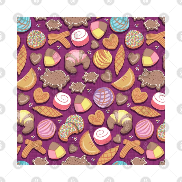 Mexican Sweet Bakery Frenzy // pattern // pink background pastel colors pan dulce by SelmaCardoso