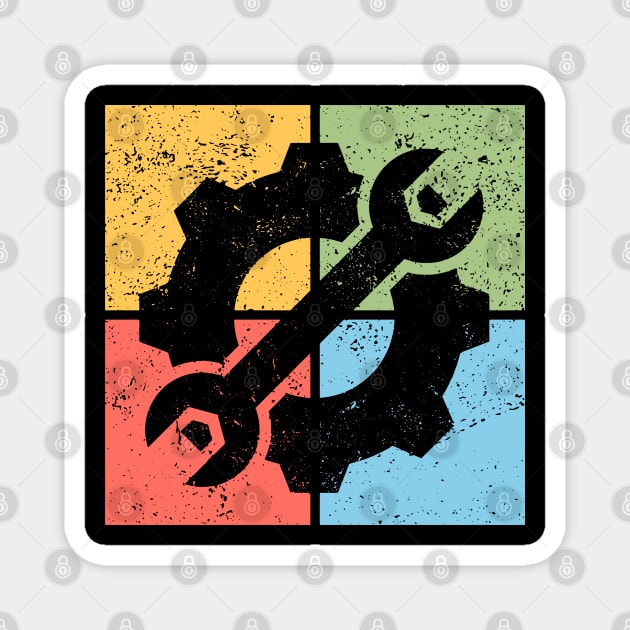 Mechanics Pop Art Design - Retro Tools and Gears Magnet by TuncGK