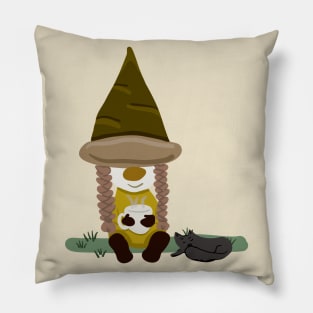 Girl gnome with cat Pillow