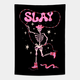 Slay Dancing skeleton in cowboy boots and hat Tapestry