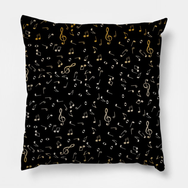 Metallic Gold Gradient Music Notes Pillow by Art by Deborah Camp