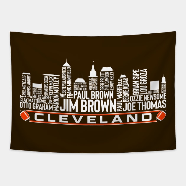 Cleveland Football Team All Time Legends, Cleveland City Skyline Tapestry by Legend Skyline