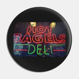 Hot Bagels Deli neon sign in New York City Pin