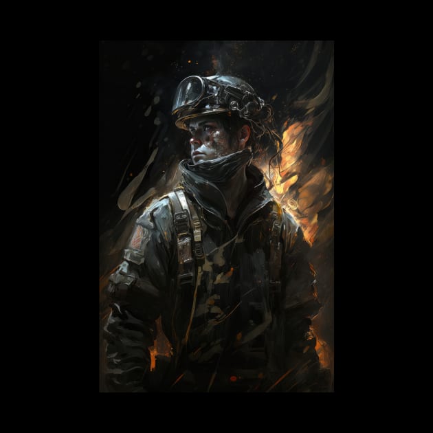 Firefighter Portrait Fantasy Painting Dark Character Wild Spirit Epic by Cubebox