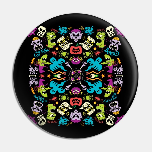 Spooky Halloween characters and symbols celebrating in a colorful pattern design Pin by zooco