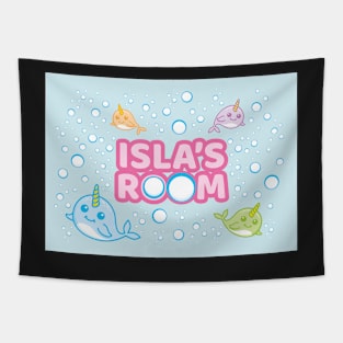 Personalised Narwhal 'Isla's Room' Sea Unicorn Bedroom Poster Door Sign Tapestry