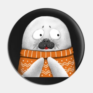 Cute Seal Wearing Orange Sweater Pin