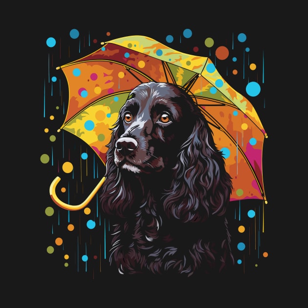 Field Spaniel Rainy Day With Umbrella by JH Mart