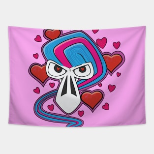 Love Struck Skull Valentines Day Cartoon Tapestry