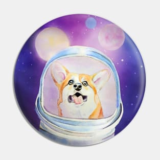 Space Dog Corgi Adventure Mixed Media Illustration Pin