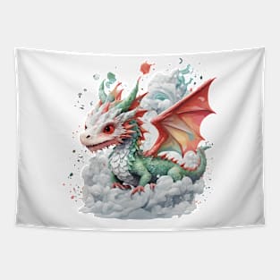 Cute dragon in the snowy sky Tapestry