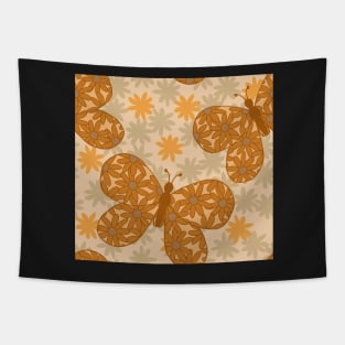 Warm Mustard and Caramel Floral Butterflies Tapestry