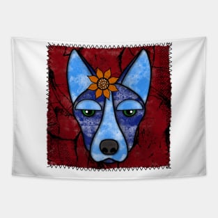 Quirky Funny Dog Face With Flower Tapestry