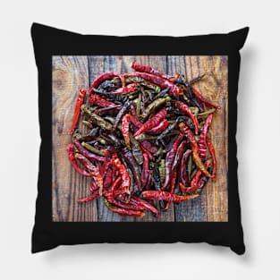 Dried chili peppers on a wooden board Pillow