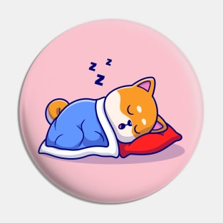 Cute Shiba Inu Dog Sleeping With Pillow And Blanket Cartoon Pin