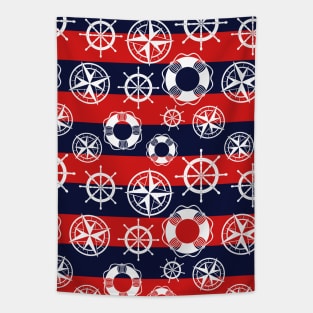 Nautical Marine Pattern Blue and Red Tapestry