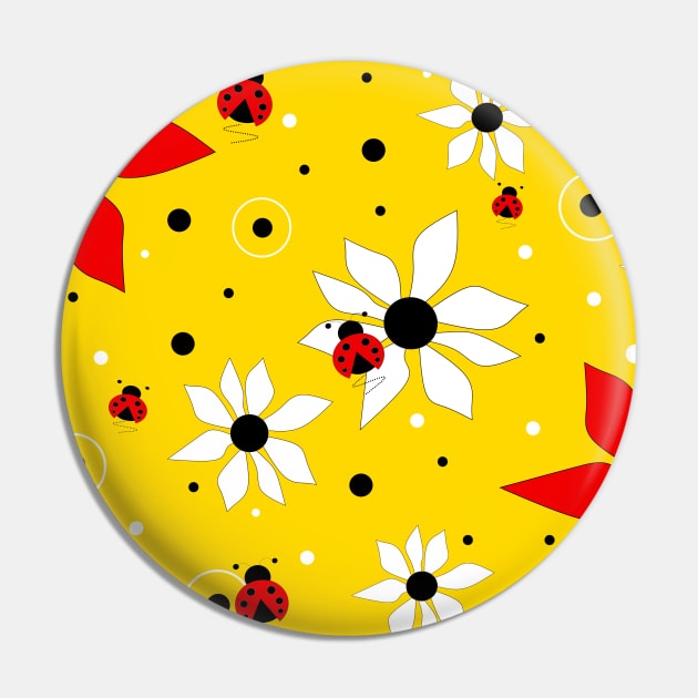 LADYBUGS and Flowers Blooming Paradise - Flowers Art Pin by SartorisArt1