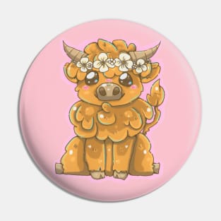 Highland Cow with Flowers! Pin