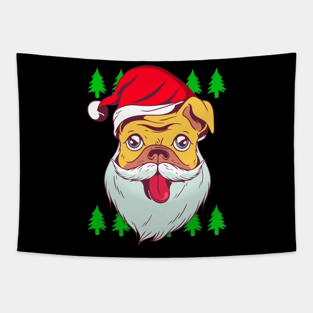 Funny Santa Pug Hat Dog Ugly Christmas Tree Pugmas Xmas Gift Tapestry by Ramadangonim