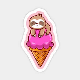 Cute Sloth On Ice Cream Cone Cartoon Magnet