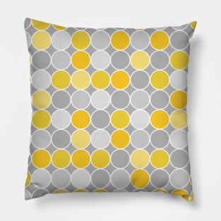 Mustard Yellow Grey and White Circles Pattern Pillow