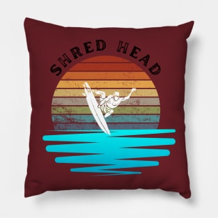 Retro Sunset With Surfer On The Open Wave Pillow