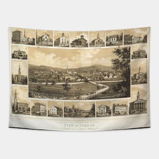 Vintage Pictorial View Map of York PA (1852) Tapestry