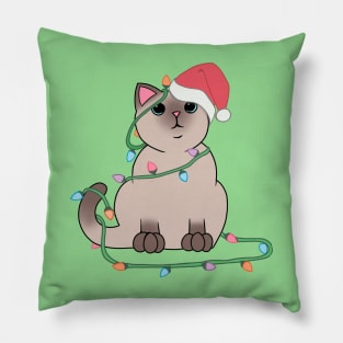 Siamese Cat Christmas lights funny cat lover xmas hat Pillow