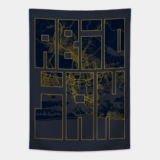 Abidjan, Cote d'Ivoire City Map Typography - Gold Art Deco Tapestry