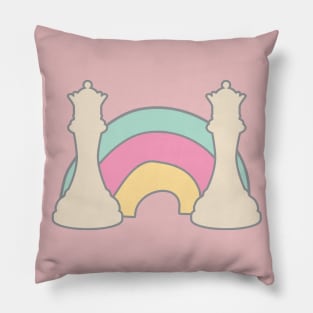 Pink Chess Queen and Rainbow Pillow