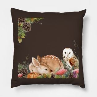 Bambi deer with owl in autumn colours Pillow