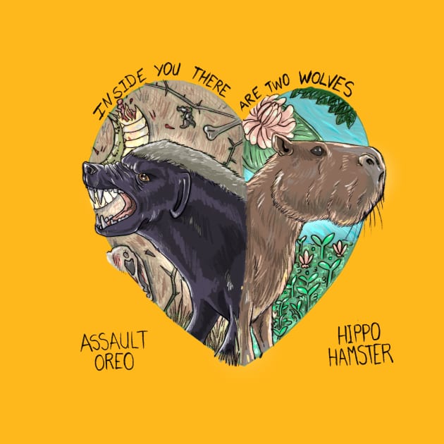 Two Wolves: Honey Badger & Capybara by CeaV