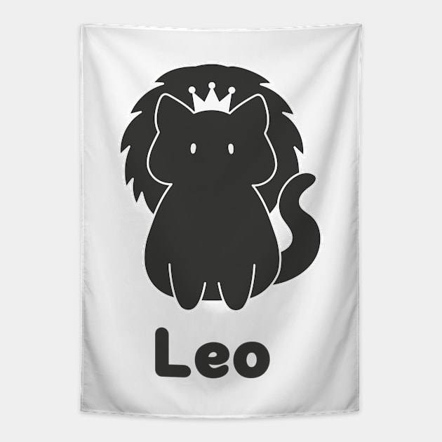 Leo Cat Zodiac Sign with Text (Black and White) Tapestry by artdorable