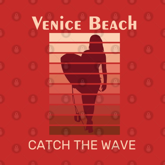 Venice Beach Catch The Wave Retro Sunset Graphic Design by AdrianaHolmesArt