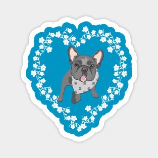 French Bulldog Cherry Blossom Heart Wreath Magnet