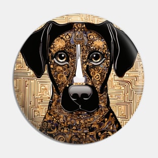 Black and Gold Klimt Dog with Geometric Patterns Pin