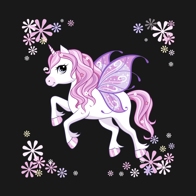 cute little unicorn character with butterfly wings pink by Tshirt lover 1