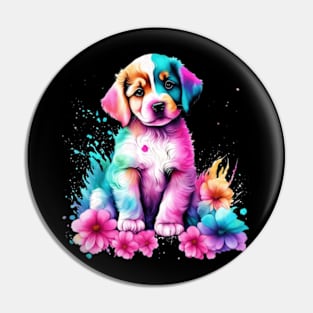 Puppy and flowers Pin