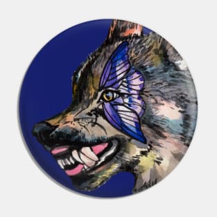 Watercolor wolf and butterfly Pin