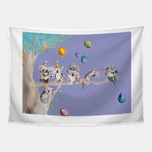 Koala Watercolor Painting, The Koalas Birthday Party - on Purple Tapestry