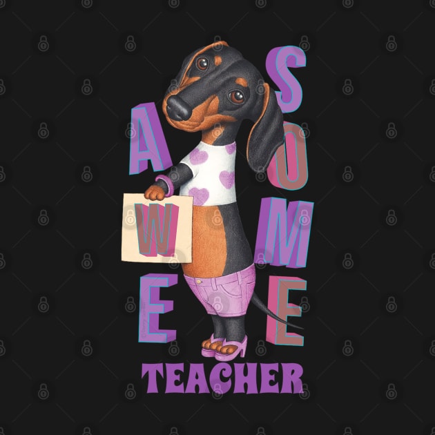 Funny Cute Doxie Dachshund dog Awesome Teacher by Danny Gordon Art