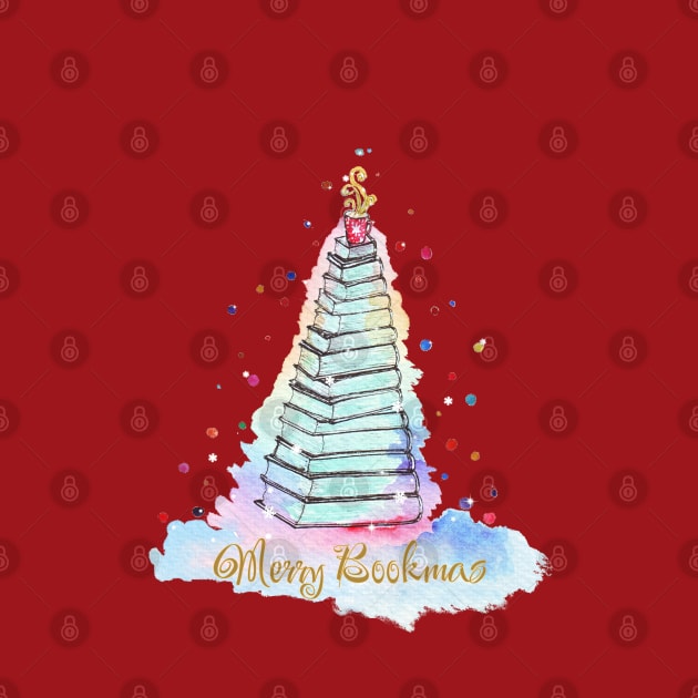 Merry Bookmas Christmas book tree with coffe cup by Wolshebnaja