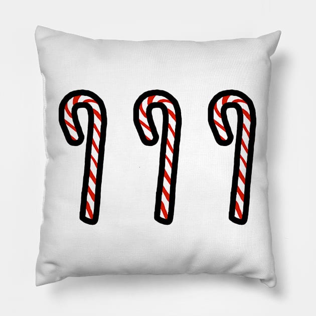 Three Candy Canes Christmas Pillow by ellenhenryart