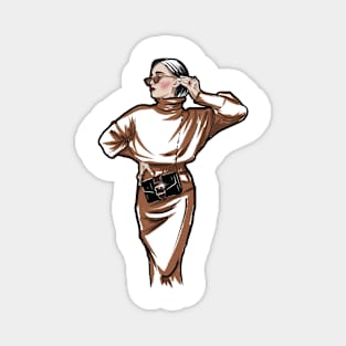 NY lover fashion art, trench. Trending girl poster. Magnet