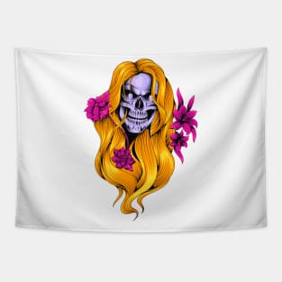 beauty skull illustration woman Tapestry