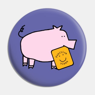 Cute Pig with Positive Vibes Smiley Face Pin