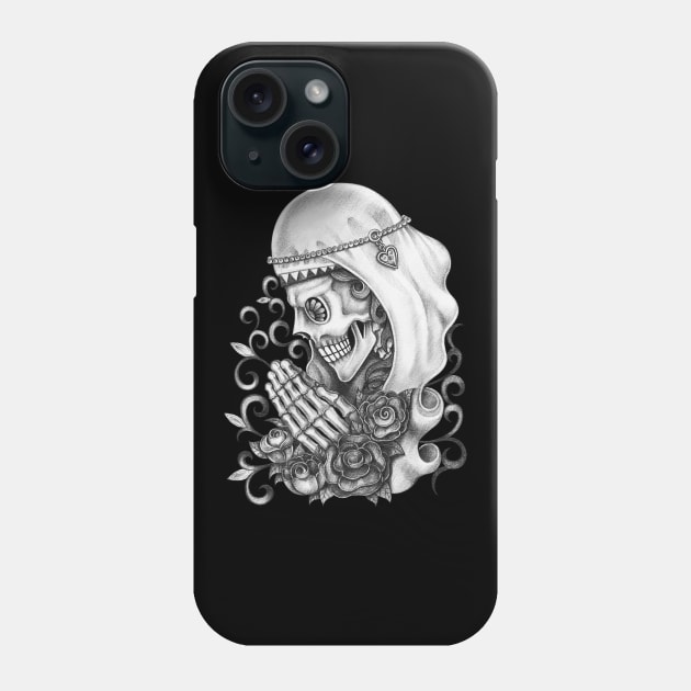 Santa muerte with rose day of the dead. Phone Case by Jiewsurreal