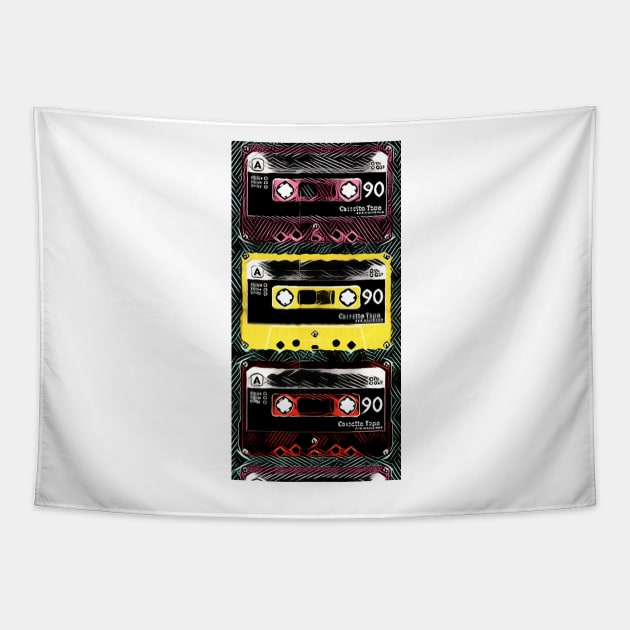 pattern and design from a collection of old fashioned C90 cassettes Tapestry by mister-john