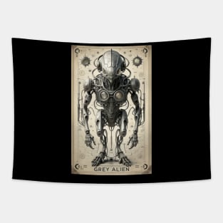 Mechanical steampunk grey alien Tapestry
