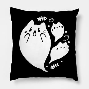 Halloween Ghost Cat Minimal White Pillow